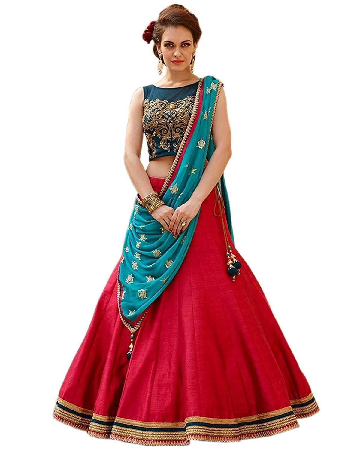 d m beauty women's cotton lehanga choli (pink)