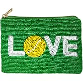 Pretty Robes Beaded Coin Purse Change Zipper Pouch Wallet LOVE Tennis