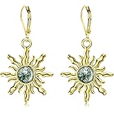 HELORET Sun Dangle Earrings Moss Agate Leverback Earrings Sun Jewelry for Women