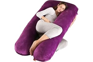 Amagoing 55 inches Pregnancy Pillows for Sleeping, U Shaped Maternity Full Body Pillow for Pregnant Women with Hip, Leg, Back, Belly Support, Washable Velvet Cover Included (Dark Purple)