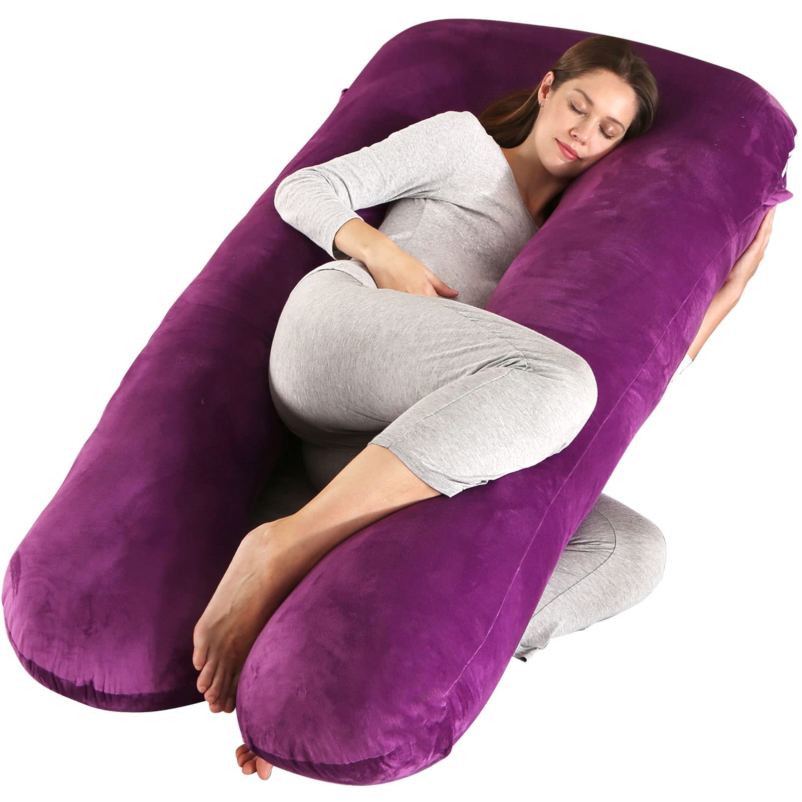 Photo 1 of Amagoing 55 inches Pregnancy Pillows for Sleeping, U Shaped Maternity Full Body Pillow for Pregnant Women with Hip, Leg, Back, Belly Support, Washable Velvet Cover Included (Dark Purple)
