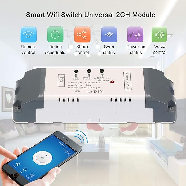 Adaskala eWeLink Smart WiFi Switch Mdulo Universal 2CH AC85 250V Switch Wireless Timer Phone App Control Remoto Compatible con Amazon Alexa Google Home Control de Voz para Smart Home
