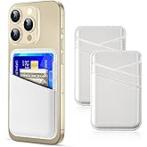 SHANSHUI Phone Wallet, 2 Pack Strong Adhesive Leather Stick on Credit ID Business Card Holders for Back of Cell Phone Pocket Compatible with iPhone, Most Smartphones White