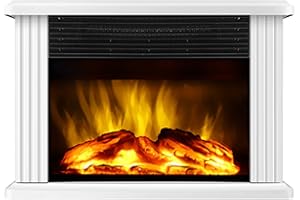 DONYER POWER Mini Electric Fireplace Tabletop Portable Heater,14'' (White, Metal)
