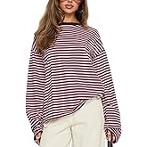 Amiblvowa Women Striped Long Sleeve Top Oversized Graphic Y2k Loose T Shirts Teen Girl Crewneck Baggy Tees Pullover