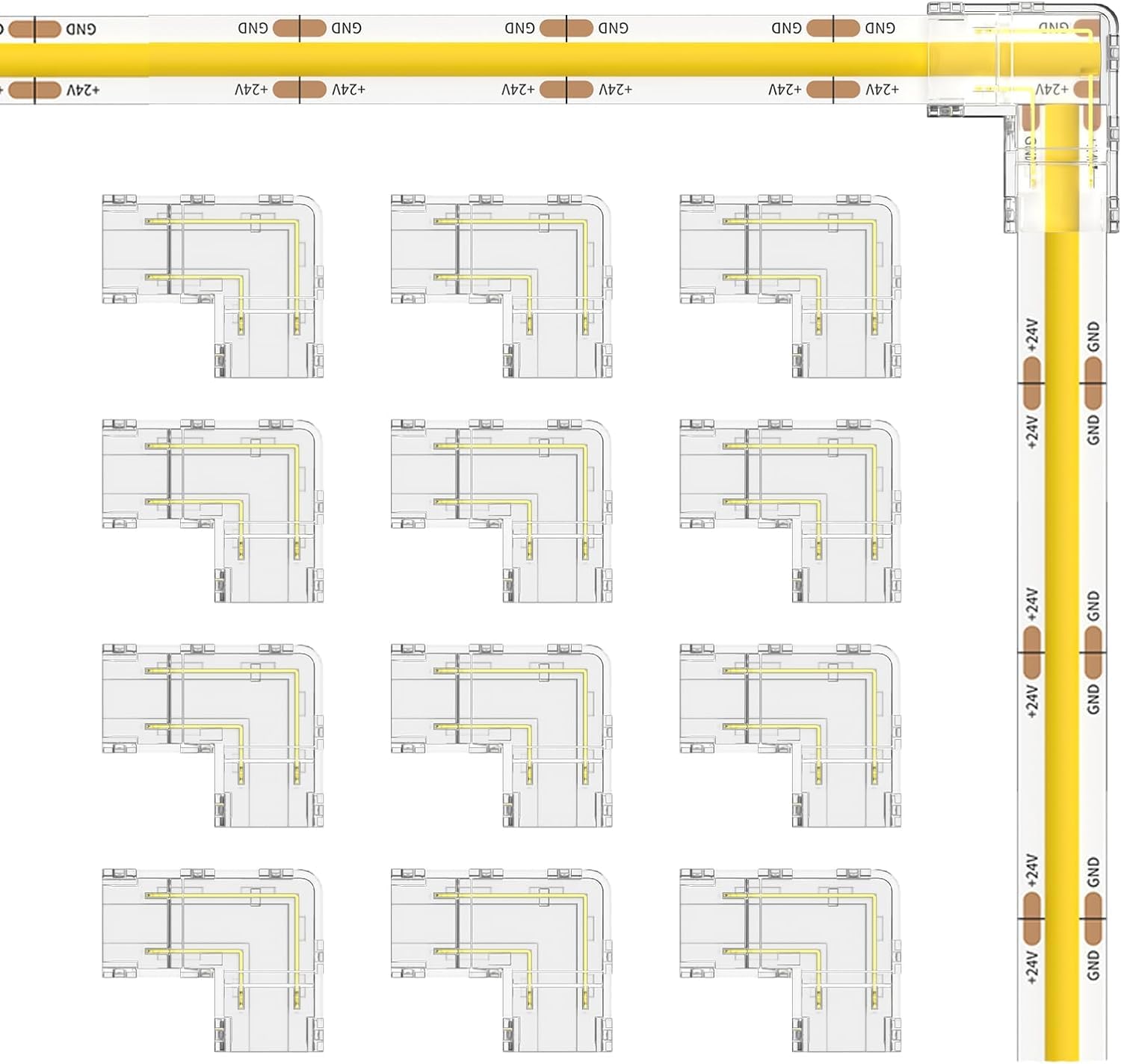 ENQIMAOYI 8mm LED Connectors, 12pcs L-Shaped/Corner, Solderless, 5V-24V COB LED Strip Lights