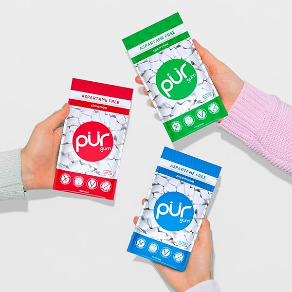 PUR GUM | ASPARTAME FREE CHEWING GUM | 100% XYLITOL | NATURAL FLAVORED GUM, VARIETY PACK, 55 PIECES (PACK OF 3)