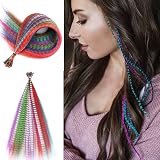TSKDKIT 60 Pieces Coloured Synthetic Hair Extensions Feathers Micro Ring Kit view 2