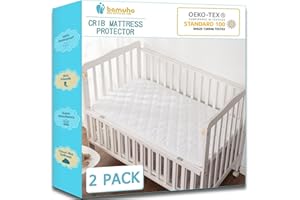 Bamuho Crib Mattress Protector, 2 Pack Waterproof Quilted Crib Mattress Pad Cover for Toddler Bed and Baby Crib, Skin Friendly, Noiseless, Machine Washable, 52 x 28 x 8 inch, White