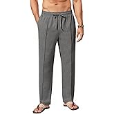 Makkrom Mens Casual Pants Elastic Waist Drawstring Lightweight Summer Loose Beach Straight Leg Pants with Pockets