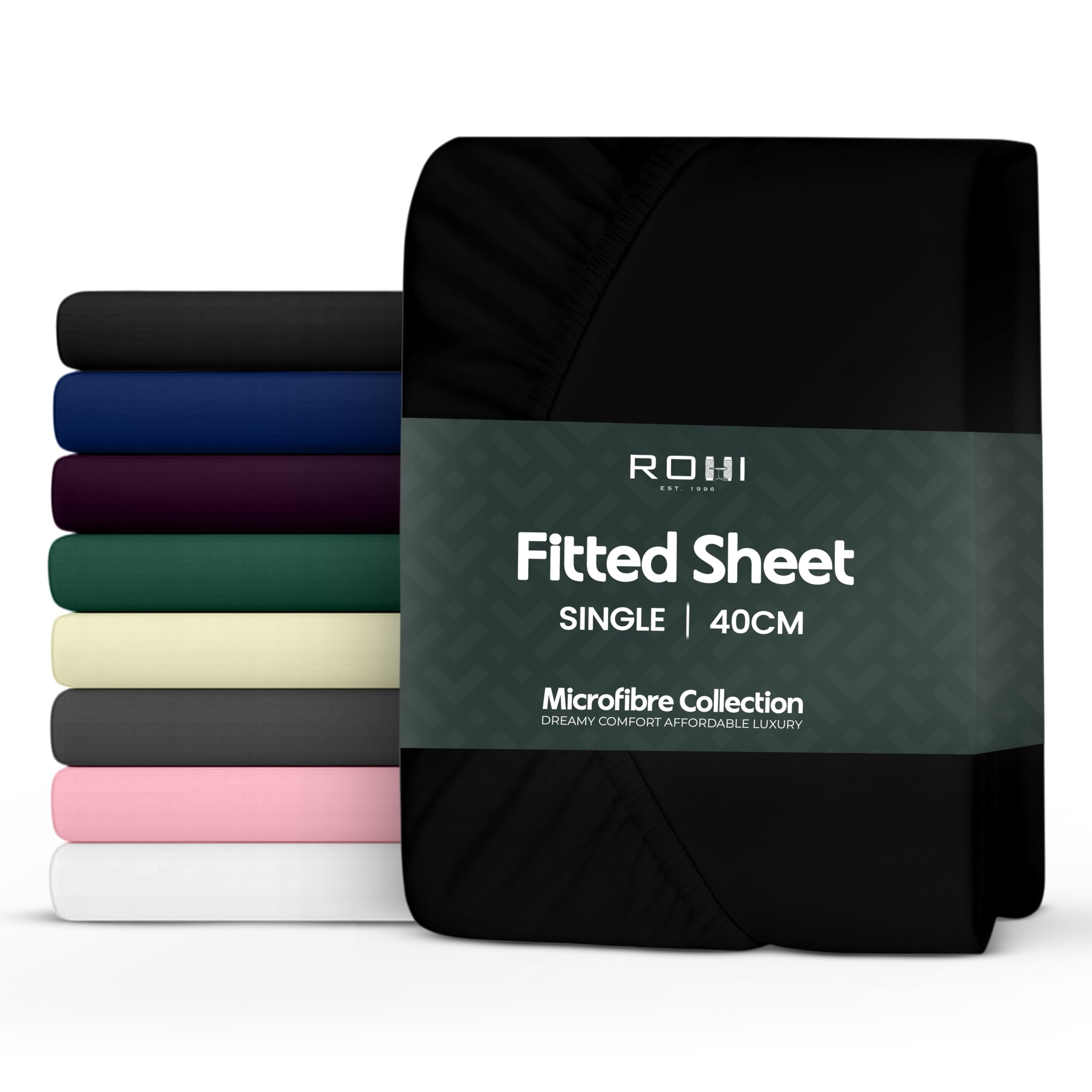 Rohi 16"/40cm Extra Deep Fitted Sheets Single – Soft & Breathable – Anti-Allergy Black Fitted Sheet – Easy Care Single Fitted Bed Sheets (Black, Single) — image 1