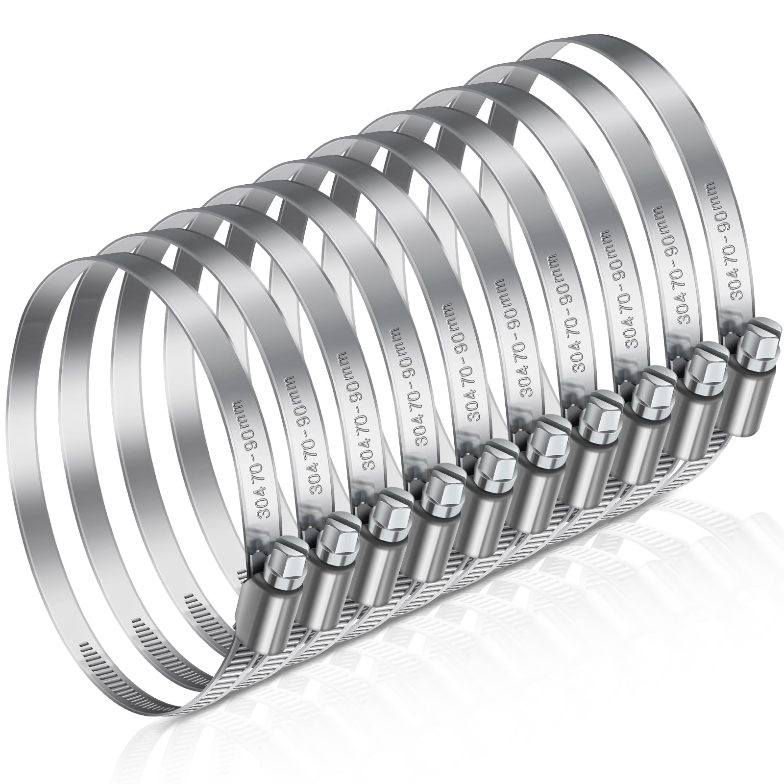 JatilEr 70-90mm Hose Clips, 8 Pcs Adjustable Hose Clamps 304 Stainless Steel Pipe Clips, Pipe Clamps Metal for Securing Hoses or Pipes for Vent Drain Exhaust Water