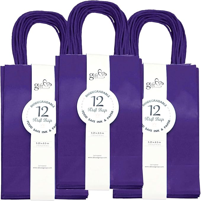 36CT Purple Color Kraft Paper Gift Bags Bulk with Handles