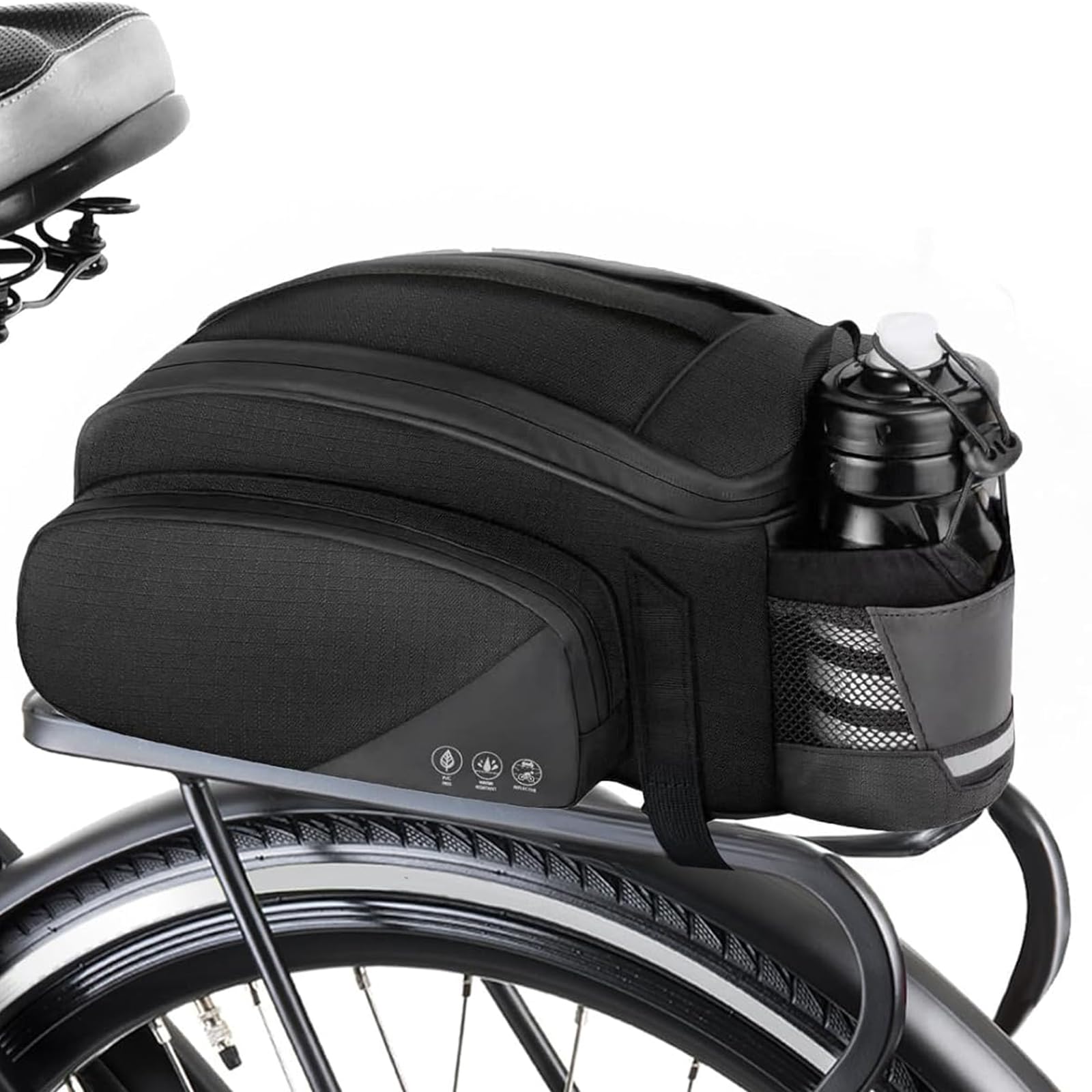 Photo 1 of CABALAY Rear Bike Rack Bag,12L Bike Trunk Bag, Rear bike rack bag, Multi Pockets Cycling Rear Storage Bag, Bike Bags for bicycle Rear Rack with Reflective Area & Shoulder Strap for Cycling Trips.