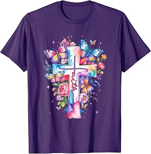 Faith Cross Floral Butterflies Christ Flowers Religious T-Shirt
