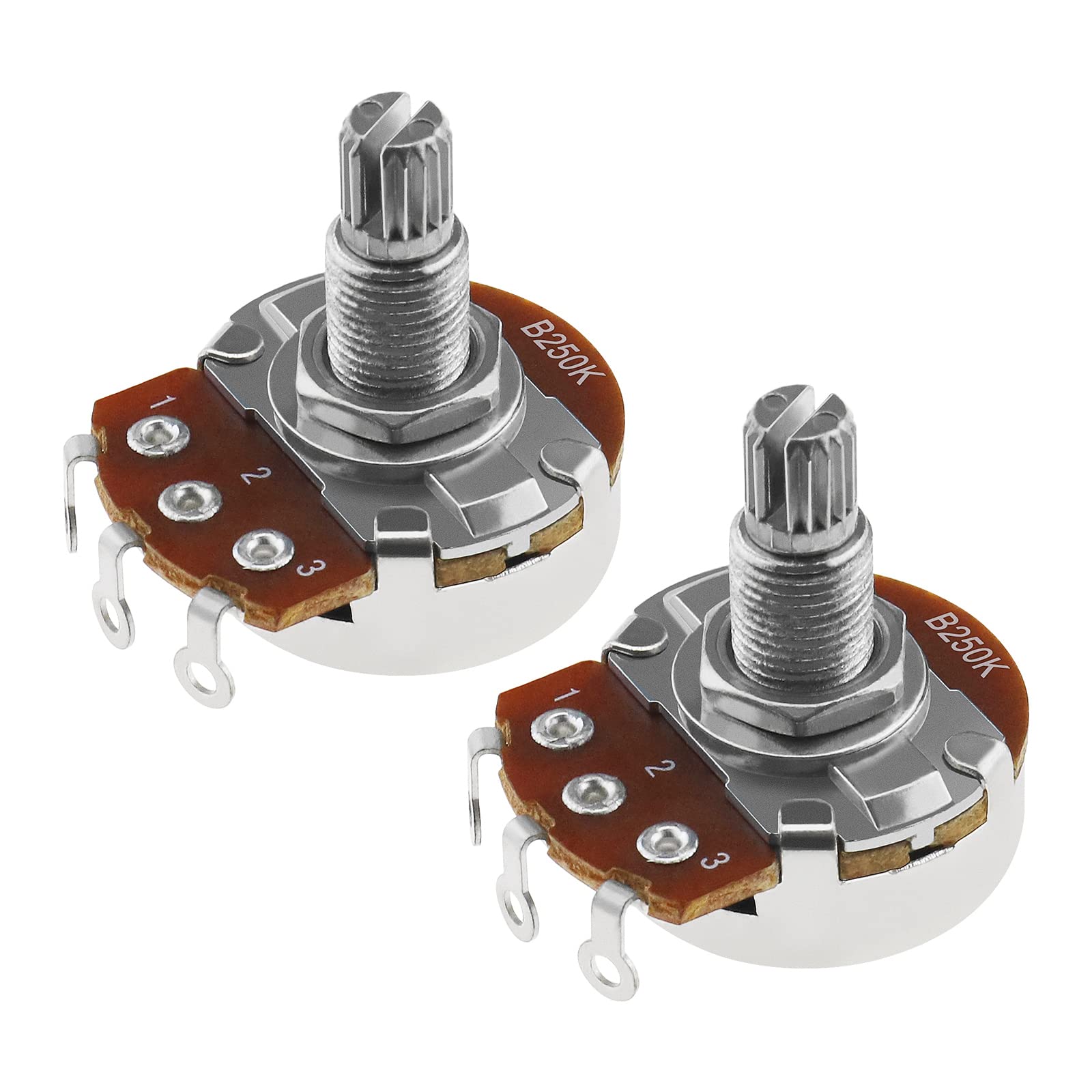 YINETTECH 2PCS Metric Mini 18mm Split Shaft Pots B250K Guitar Potentiometers Audio Taper Pots for Electric Guitar Bass Control Tone Volume Parts