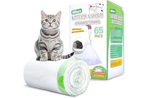 Bilibara 65 Count Drawstring Cat Litter Bags for Most Auto Self-Cleaning Litter Box, Extra Thick Pet Litter Drawer Liners Replacement, Durable Cat Waste Bags, Unscented, 25.6'' W x 15.7'' H
