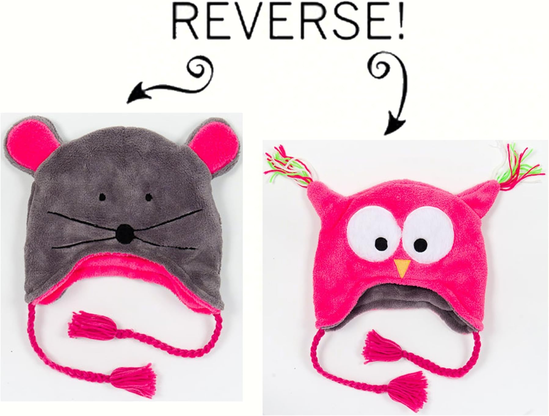 Luvali Convertibles LCKDWLOM Owl/Mouse Large Reversible Kids' Winter Hat