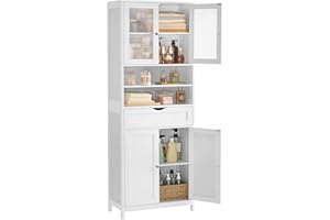 VASAGLE Storage Cabinet, Freestanding Bathroom Storage Unit with Adjustable Shelves, Drawer, Open Compartments, for Bathroom,