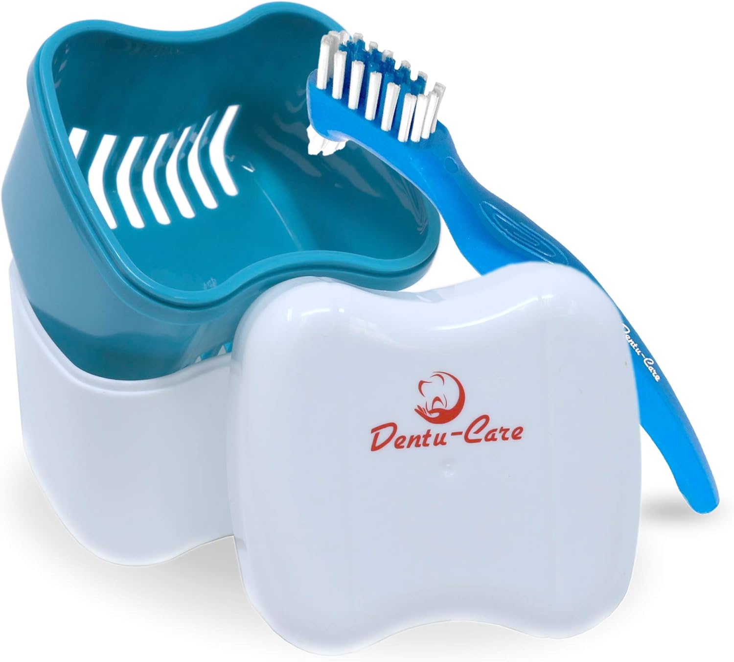 Dentu-Care Denture Case with 2 Denture Cleaning Brushes, Retainer Case with Lid and Draining Basket for Cleaning and Storing: Health & Personal Care