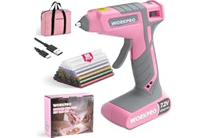 WORKPRO Cordless Hot Glue Gun, 30s Fast Preheating, 7.2V Dual-Temp Glue Gun Kit with 50pcs Glue Gun Sticks, Storage Bag, USB-C Charging Cord, 2600mAh Battery for DIY and Crafting