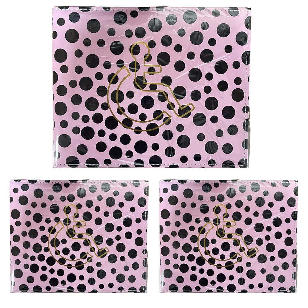 Blue Badge & Timer Holder - PU Leather Disabled Badge Holder Wallet Protector Hologram Safe Parking Permit Cover Polka-Dot (Light-Pink) — image 1