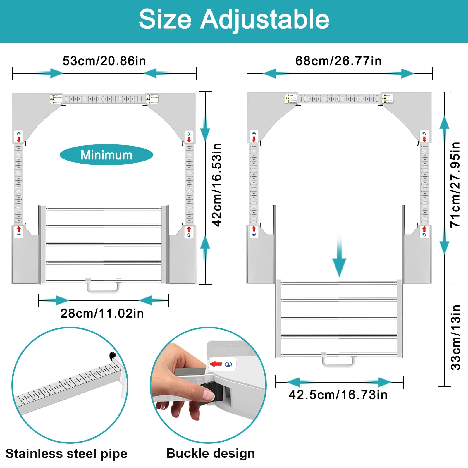 NIUXX Zwischenbaurahmen mit Wäscheleine, verbindung waschmaschine trockner, Verbindungsrahmen Zwischenbausatz mit ausziehbarer Handtuchhalter, Einstellbare Größe（53-68cm）weiß 2