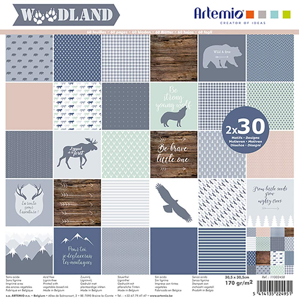 Artemio Woodland Scrapbooking Paper, 30.5 x 30.5 cm, 60 Pieces