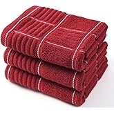 Anyi 100% Cotton Kitchen Towels, Absorbent Dish Towels with Hanging Loop, Soft Kitchen Hand Towels for Washing Drying Dishes(16x26, Set of 3, Redwhite)