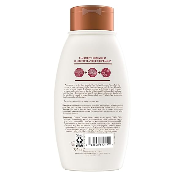 OGX AVEENO COLOR PROTECT STRENGTHEN+ BLACKBERRY QUINOA SHAMPOO, FRESH, 12 FL OZ