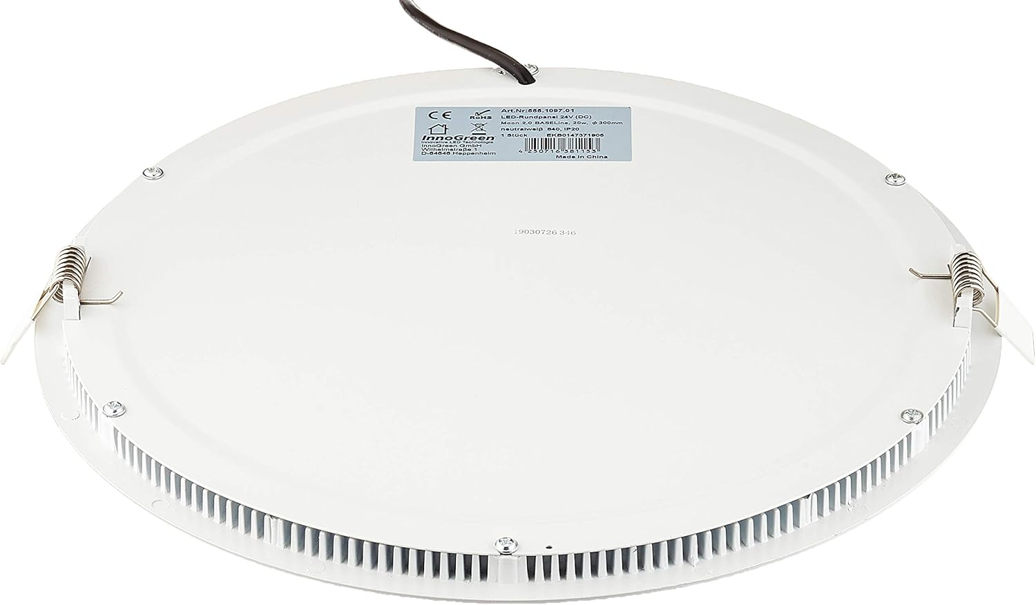 LED Round Panel Moon DC24V/20W 840,300mm,2400lm, 3m WAGO Clamps, Grey - Image 3