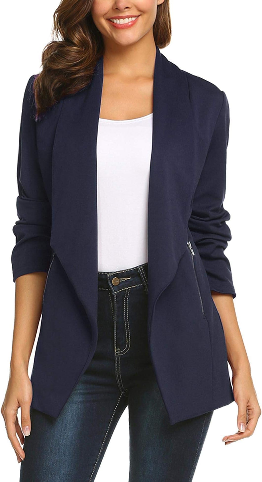 ELESOLBlazer Jackets for Women Long Sleeve Open Front Business Casual Outfits Work Suit Jackets with Zipper Pockets S-XXL