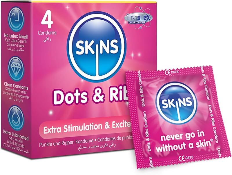 Skins Dots & Ribs Condoms 4 Pack - Ribbed Dotted Latex Free Pleasure