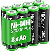 8-Pack Rechargeable Batteries AA, High Capacity 2800mAh for Long Lasting Power, Hiquick Pre-Charged Double AA Battery
