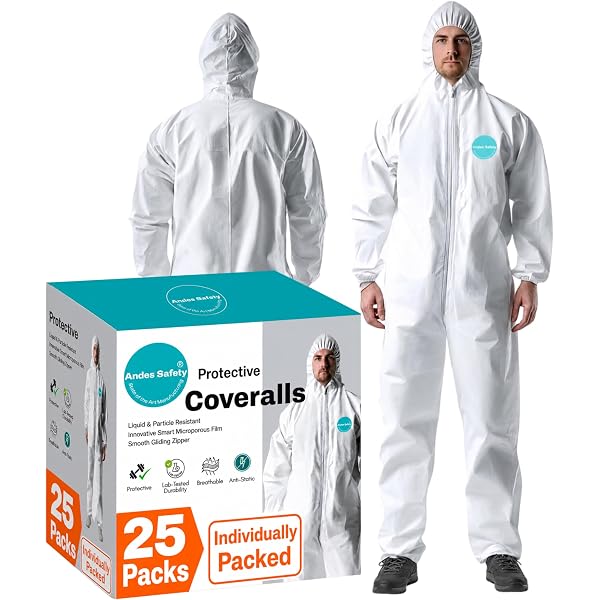 HAZMAT　スノーボード ホワイト ブルー　3点セット☆ Andes 25 Pack Hazmat Suits, Protective Coveralls with Boots, Heavy