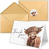 HiABNRT 25Pcs Highland Cow Thank You Cards with Envelopes, 4x6 In Farm Cute Watercolor Design Highland Cow Greeting Cards Sympathy Cards Bulk for Wedding, Baby & Bridal Shower - with Sticker