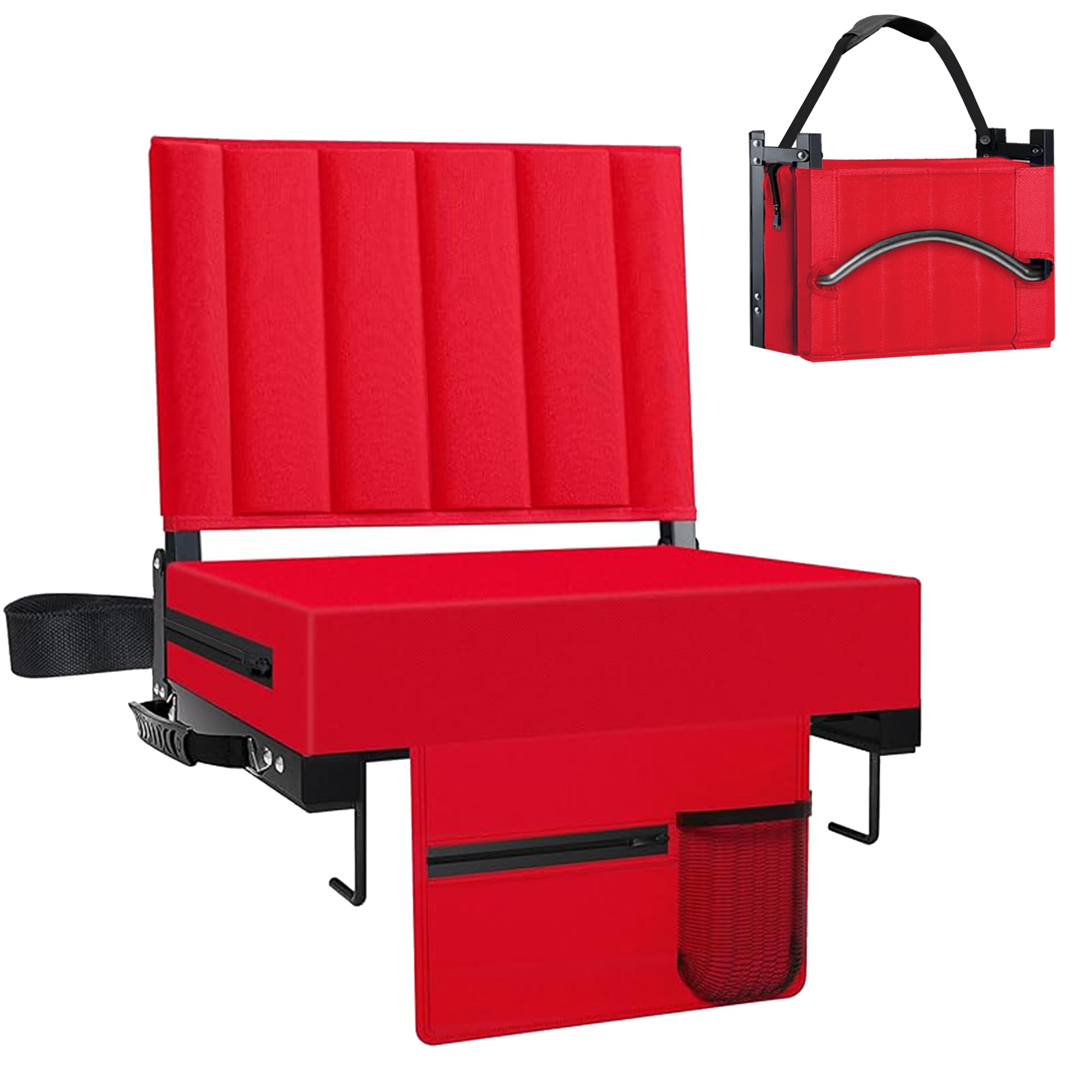 Aliphon Stadium Seat for Bleachers with Back Support and Cushion, Bleacher Seats with Shoulder Strap and Cup Holder, Padded Portable Folding Comfort Stadium Chair, for Sports Events, Red (1pcs) Image