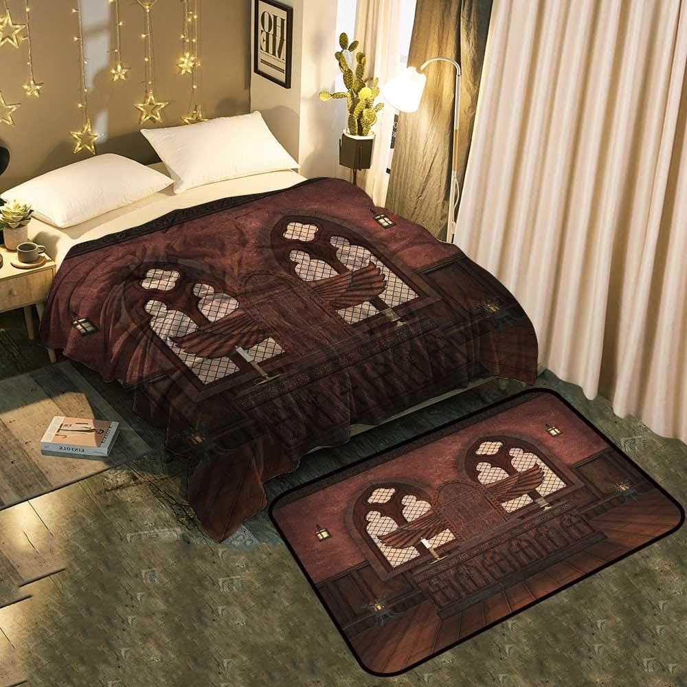 UNOSEKSHome Super Soft Blanket Floor mat Set Medieval Altar Super Soft Hand Feeling