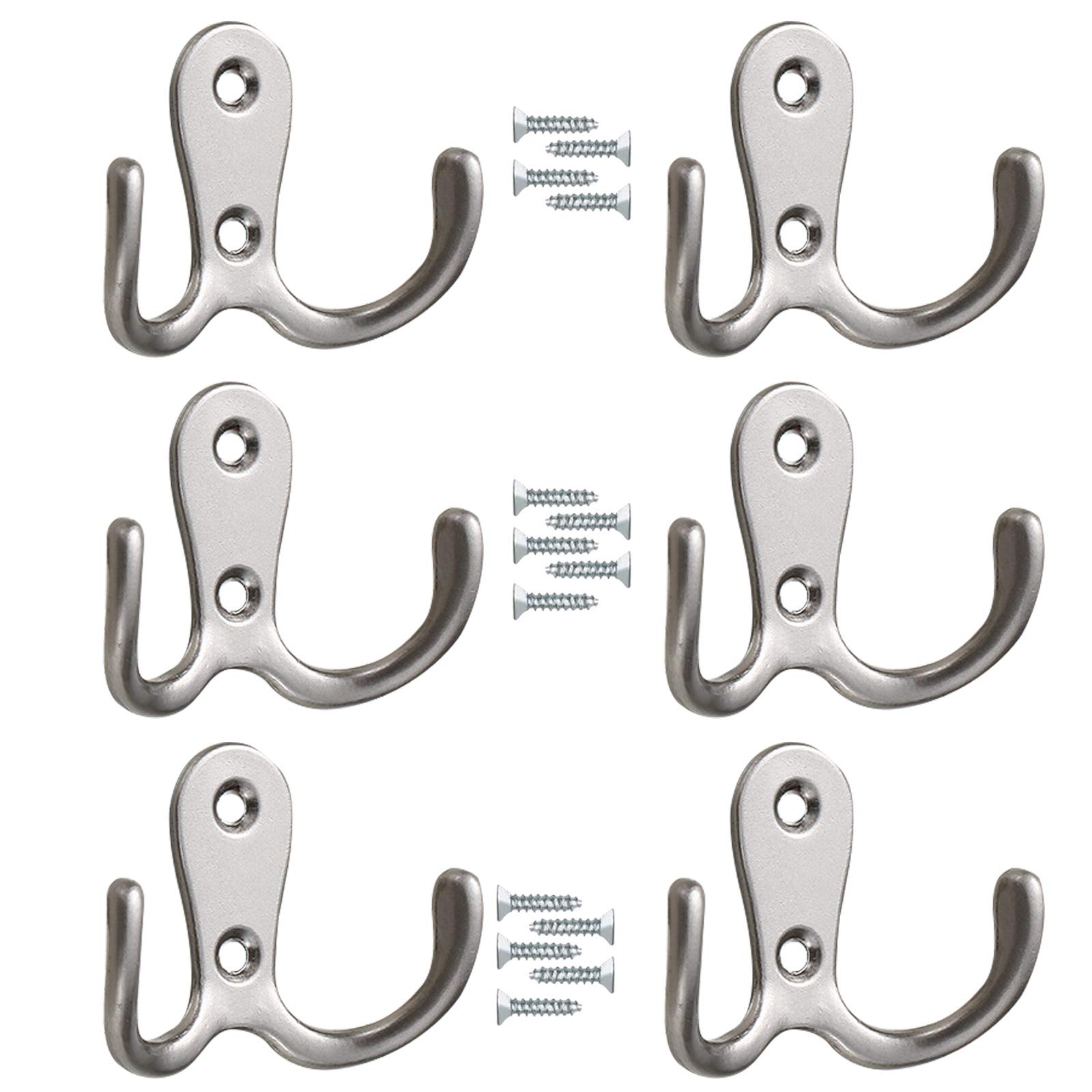 6 PCS Double Door Hooks Vintage Antique Coat Hooks Double Prong Wall Mounted Decorative Clothes Hat Hooks Double Robe Hooks Screw In Door Hooks For Kitchen Bedroom Wall Bathroom Hanging With Screws