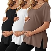 Riyiper 3 Pack Women's Maternity Shirts Side Split U Neck Loose Pregnancy Tops Tunic Blouses Casual Summer Clothes