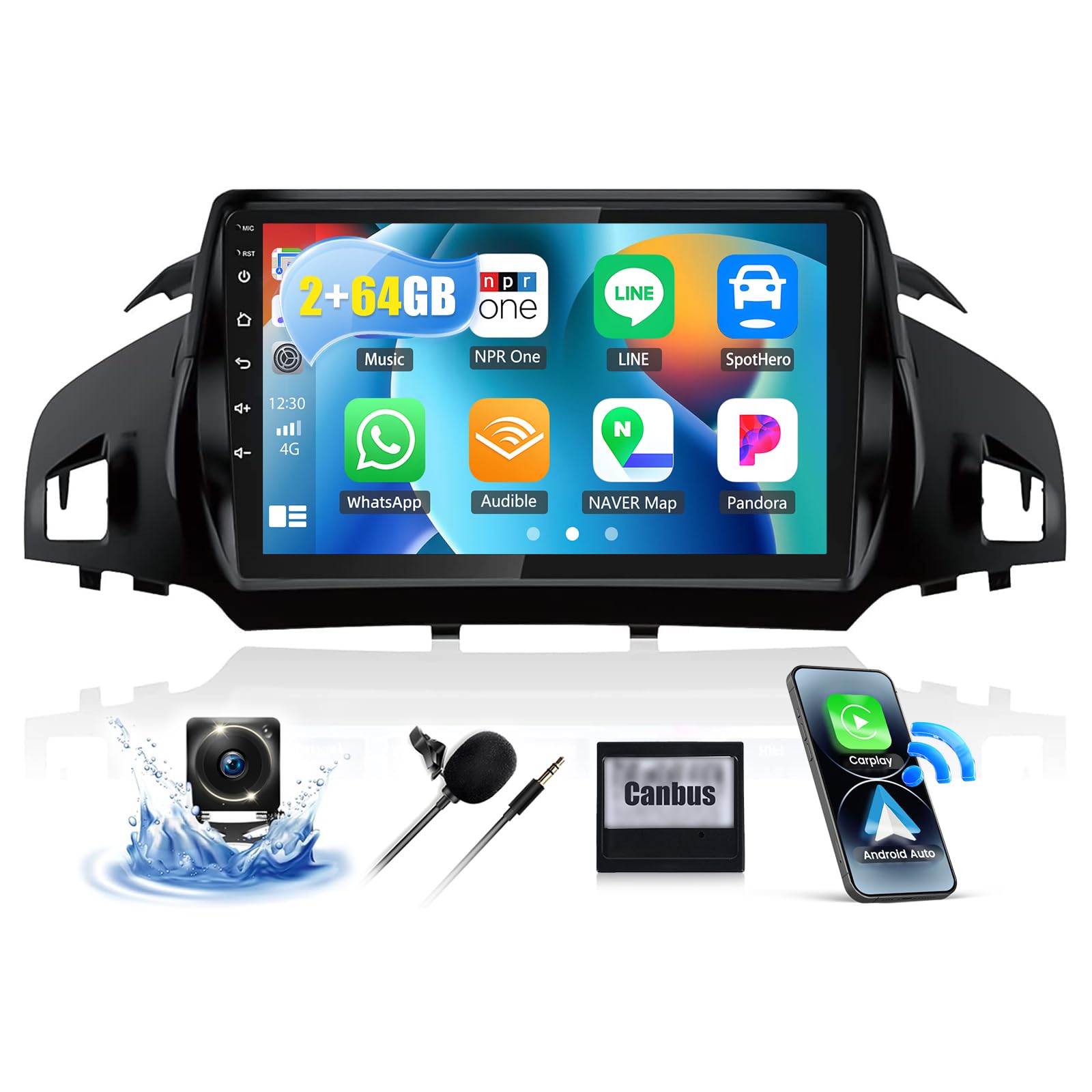 Photo 1 of 2+64GB Car Stereo Radio with Wireless CarPlay Android Auto for 2014 2015 2016 2017 Ford Escape Radio, 9" Android 13 Head Unit Touch Screen Car Radio with HiFi GPS WiFi Bluetooth FM AHD Backup Camera