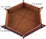 SIQUK 2 Pieces Dice Tray Hexagon Folding PU Leather Velvet Holder Black Camel view 2