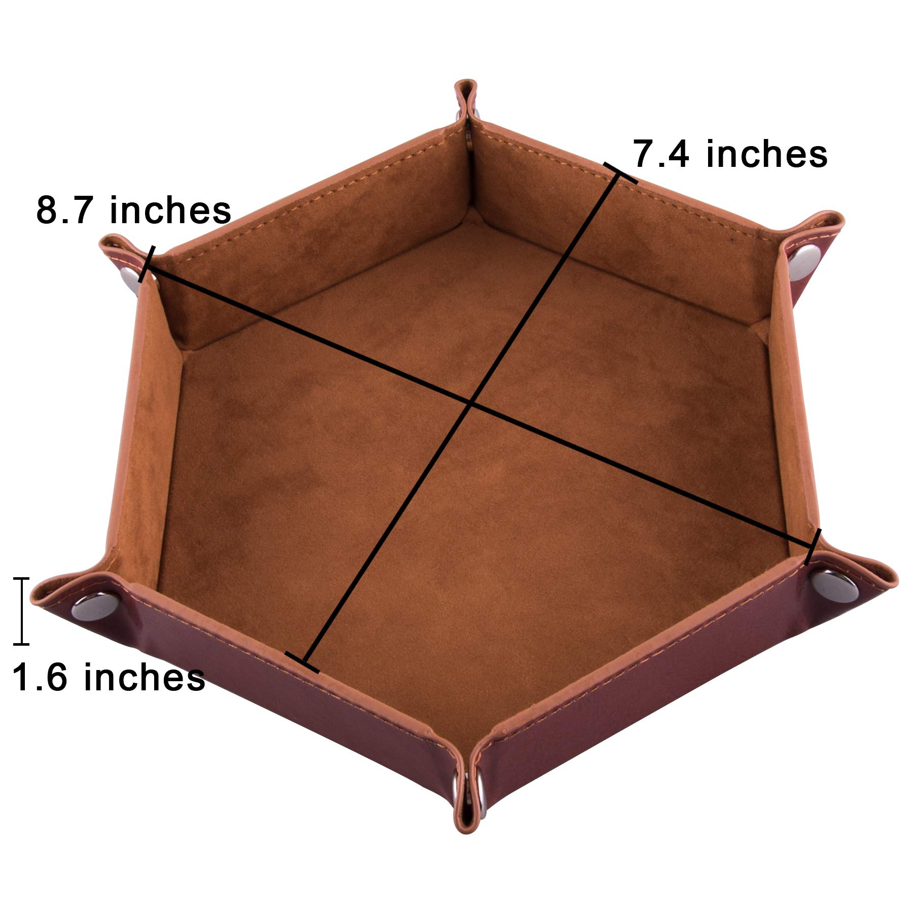 SIQUK 2-Piece Dice Tray - PU Leather Folding Hexagon Dice Holder for RPG, DND and Other Table Games (Camel and Black)
