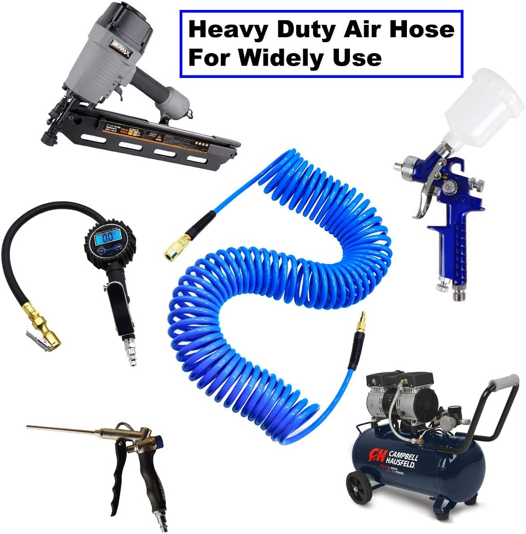 YOTOO Polyurethane Recoil Air Hose 1/4" Inner Diameter by 50' Long with Bend Restrictor, 1/4" Industrial Quick Coupler and Plug, Blue : Home Improvement