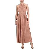 BCBGMAXAZRIA Womens Sleeveless Halter Neck Pleated Evening Maxi Dress