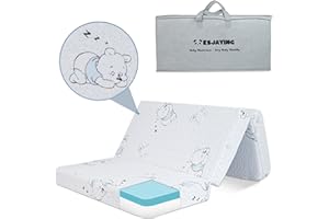 ESJAYING Pack and Play Mattress Pad, 38"x 26" Trifold Baby Mattress for Pack N Play with Breathable Washable Cover, Portable Memory Foam Pack N Play Mattresses Topper Travel with Carry Bag