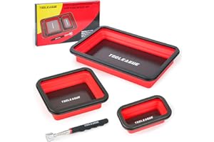 TOOLEAGUE 3Pcs Collapsible Magnetic Parts Tray Set with 15Lb Magnetic Pickup Pen,3 Different Size Silicone Foldable Tool for 