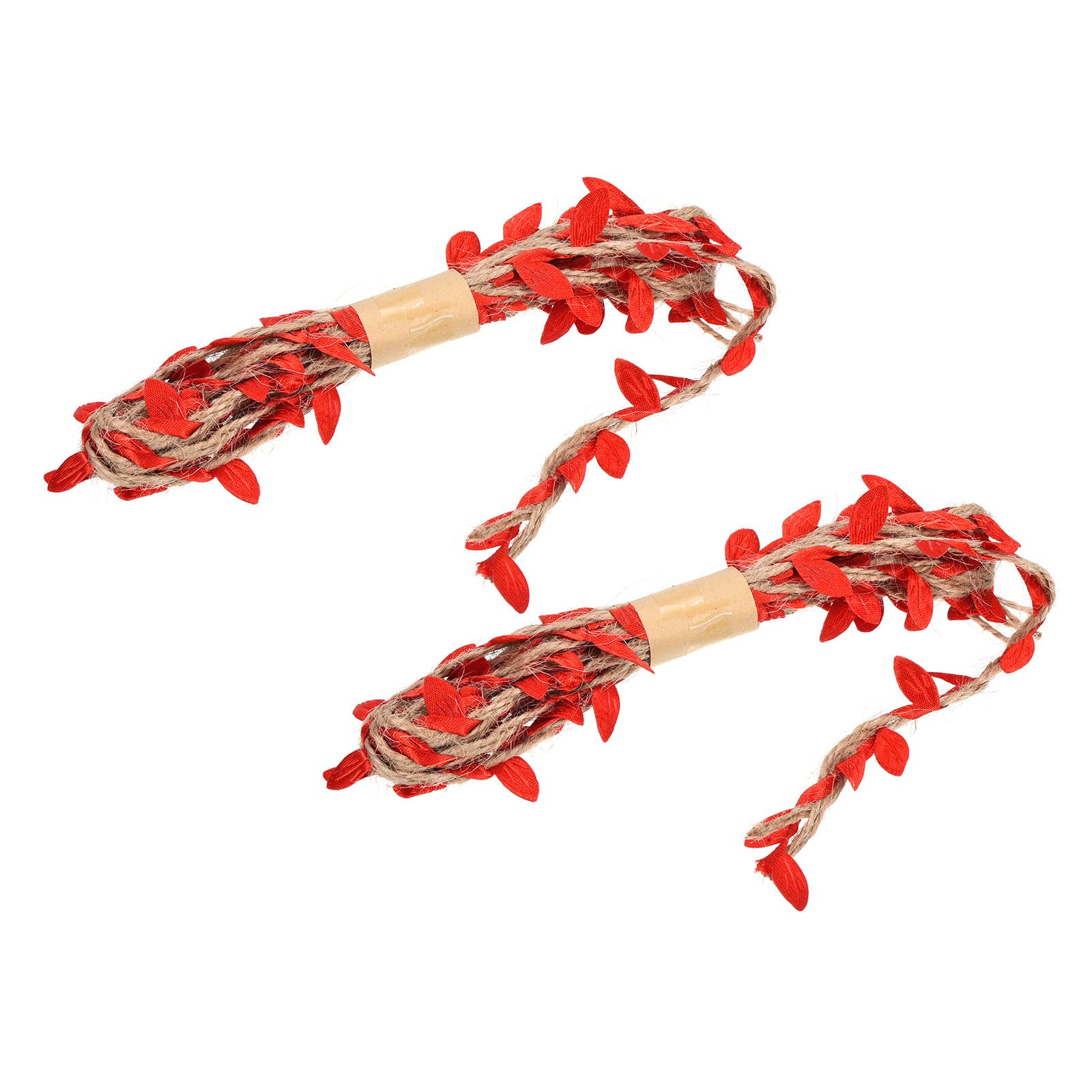 PATIKIL 6.6ft 5mm Burlap Leaf Ribbon, 2 Pack Braided Decoration Vine Natural Jute Rope Twine with Artificial Leaves for Jungle Wedding Party Home Garden Decor, Red