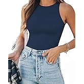 MANGOPOP Tank Top Body Suits Women Sexy Crew Neck Racerback Halter Ribbed Sleeveless Bodysuit for Women