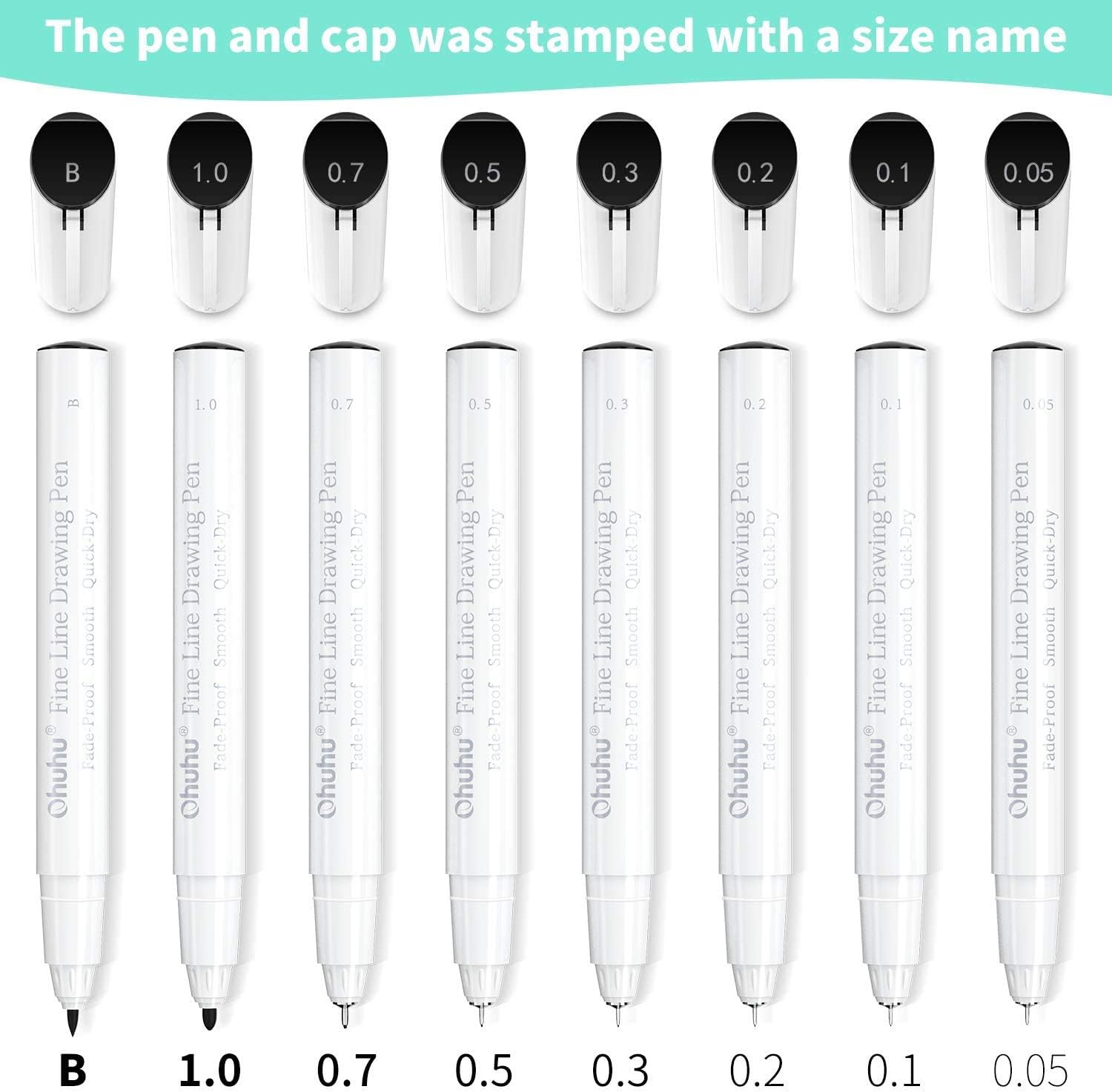 Fineliner Drawing Pen, Ohuhu Set of 8 Pack Ultra Fine Line Drawing Markers, 8 Assorted Tip Sizes, 7 Fine Tip Markers with a Brush Tip, Black Ink for Markers Painting, Father's Day Card Writting : Office Products